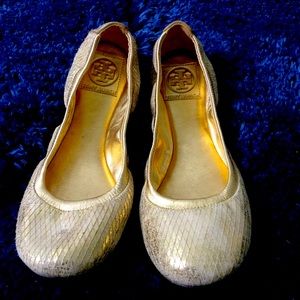 Tory Burch Minnie Metallic Leather Folding Flats-